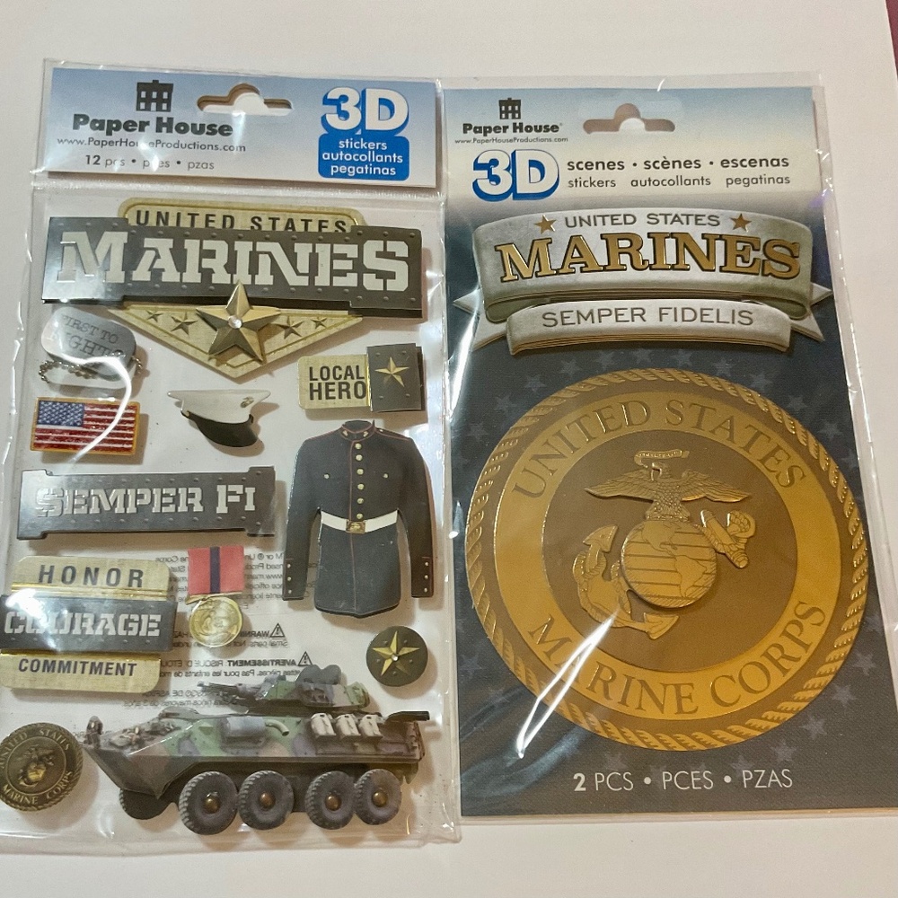 2 3D Bundle  US MARINES PK.12 PSC. 2 pc SEMPER FIDELIS  AUTOCOLLANTS PEGATINAS